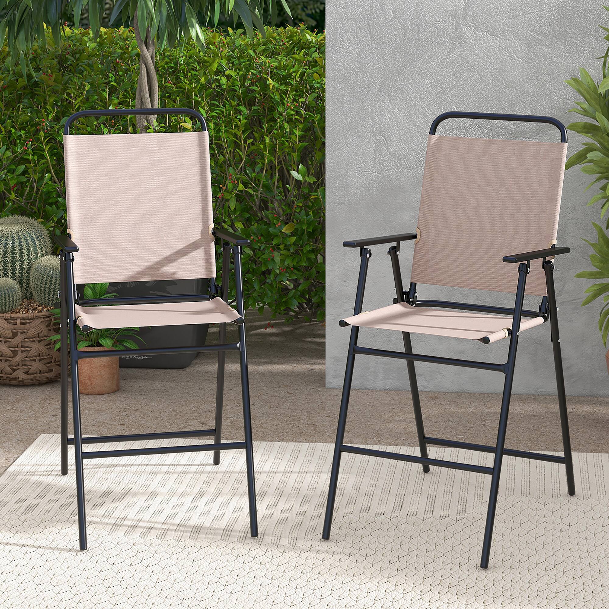 Alt View 3. Gymax - Gymax Outdoor Folding Bar Chair Set of 4 Patio Dining Chairs w/ Breathable Fabric - Beige.