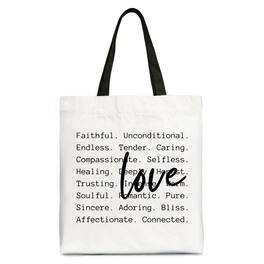 OrnamentallyYou - Love Definition Words Canvas Tote Bag, Minimalist Valentine Inspirational Love Gift Shopper - White Black