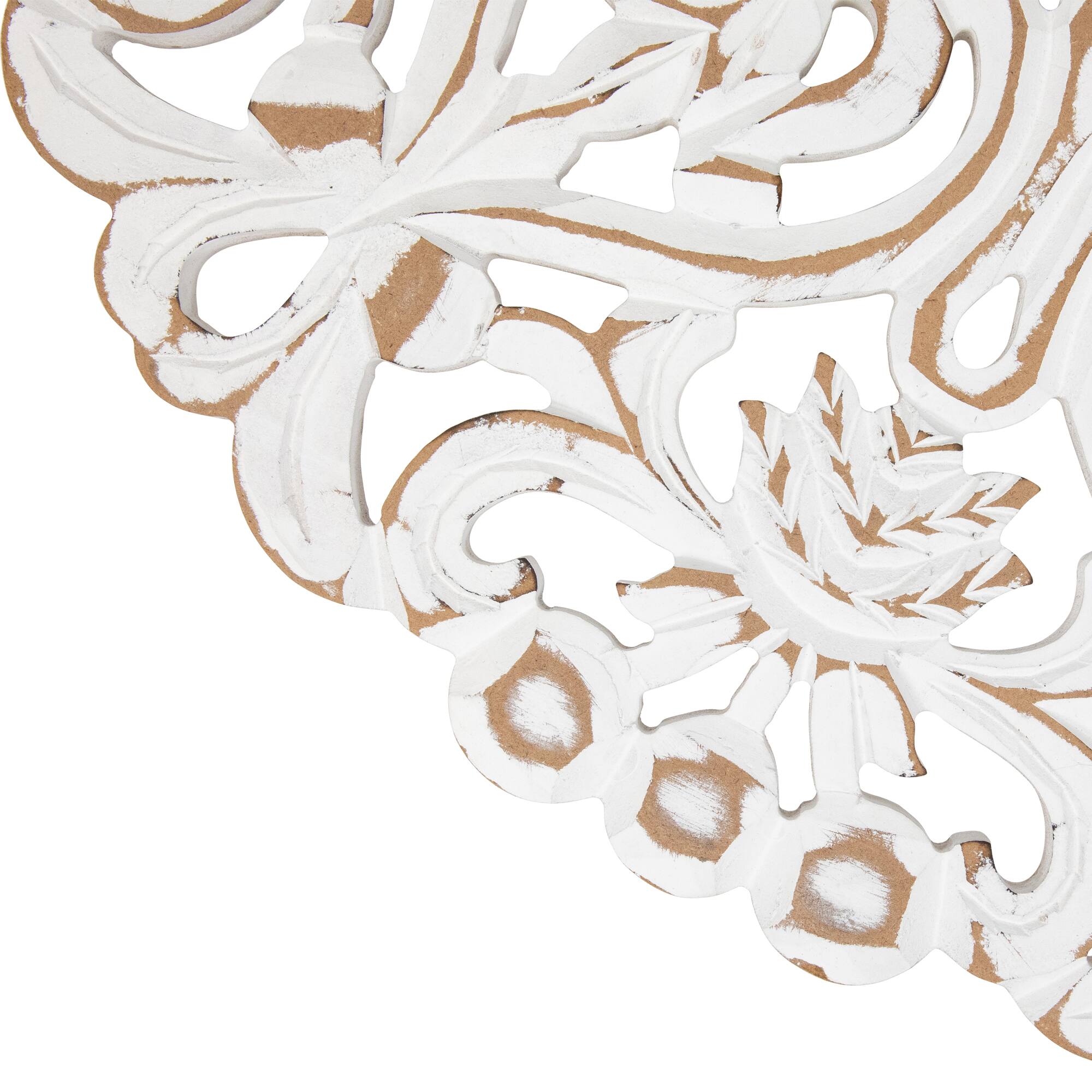 Alt View 4. Northlight - 24" Brushed Antique White Damask Round Wall Panel - White.