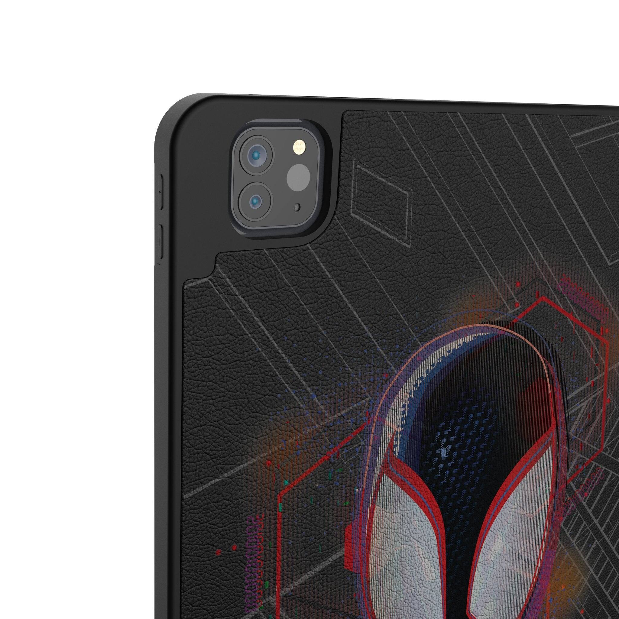 Left. Keyscaper - Marvel Badge Tablet Case - Apple iPad Pro 12.9in (6th/5th Gen) - Miles Morales 1.