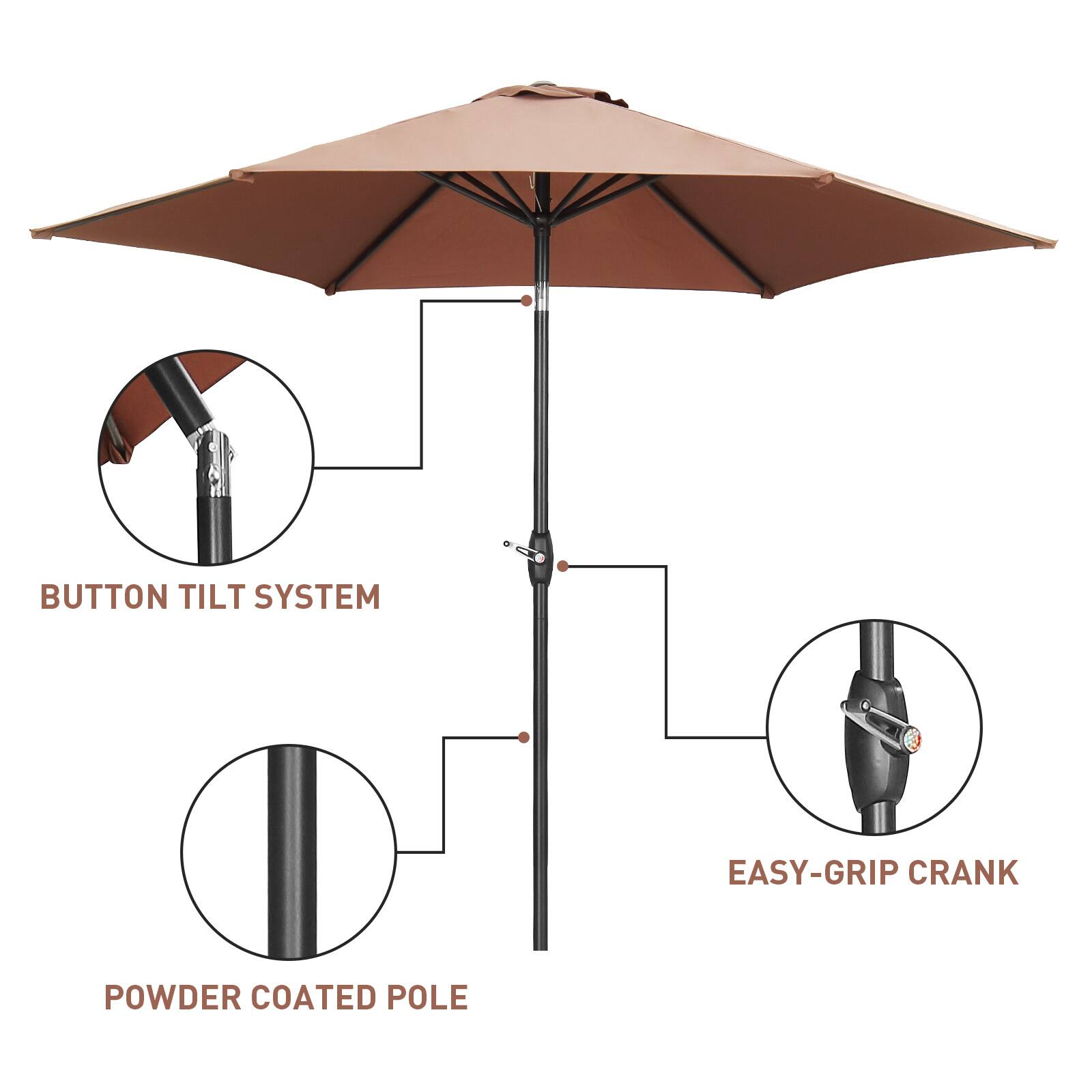 BUTTON TILT SYSTEM  
POWDER COATED POLE  
EASY-GRIP CRANK