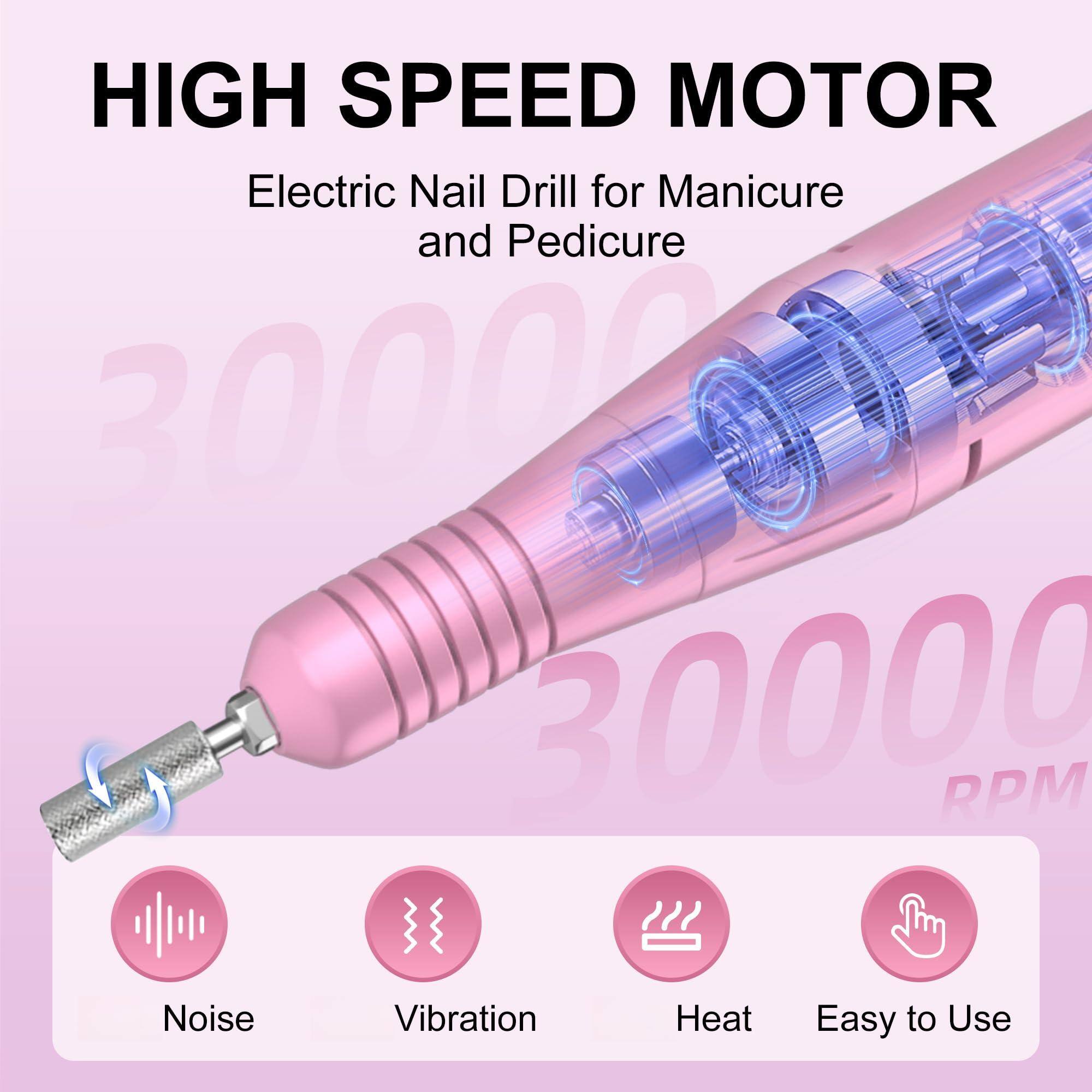HIGH SPEED MOTOR  
Electric Nail Drill for Manicure and Pedicure  

30000 RPM  

Noise  
Vibration  
Heat  
Easy to Use