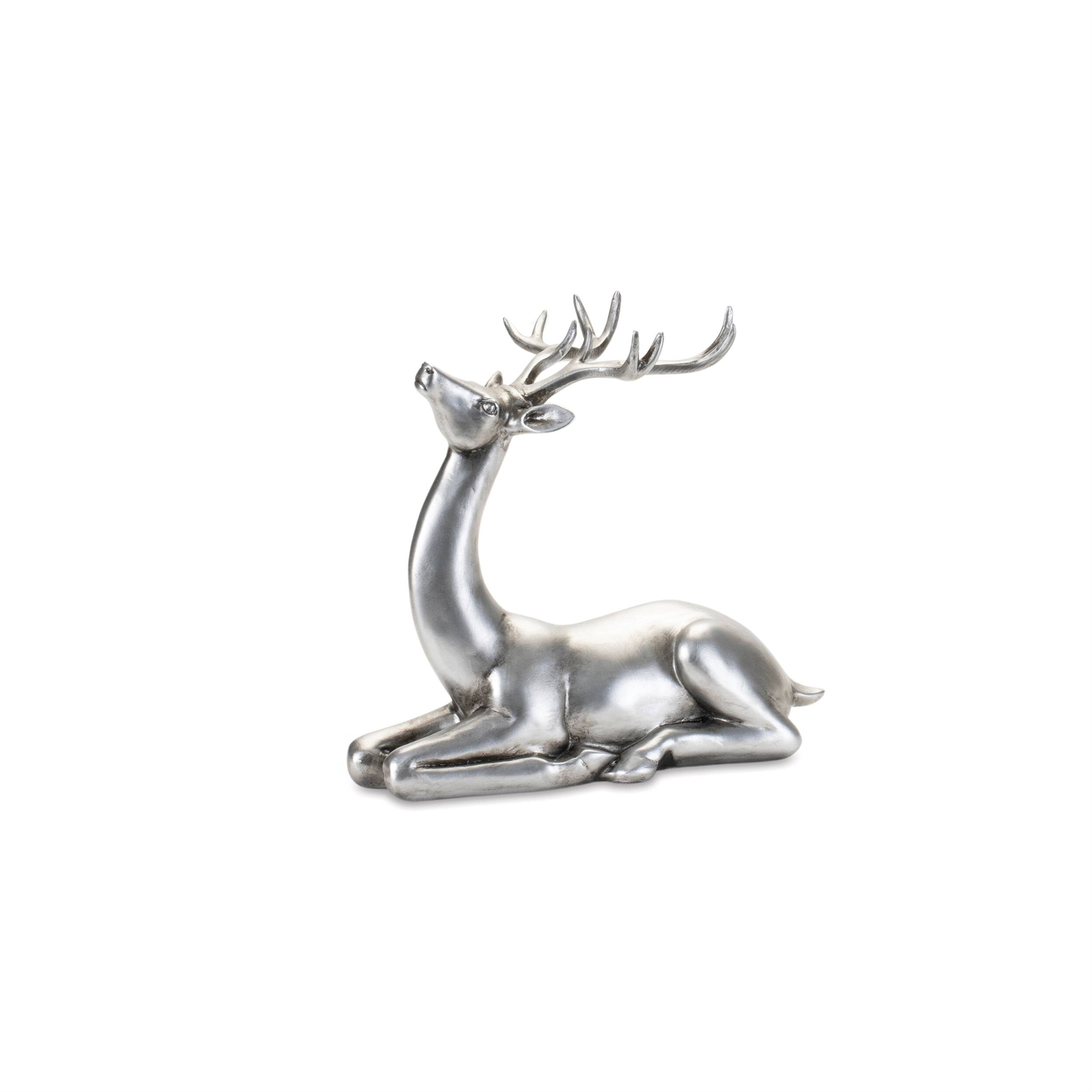 Back. BreeBe - Metallic Deer Figurine (Set of 2) - Silver, Black.