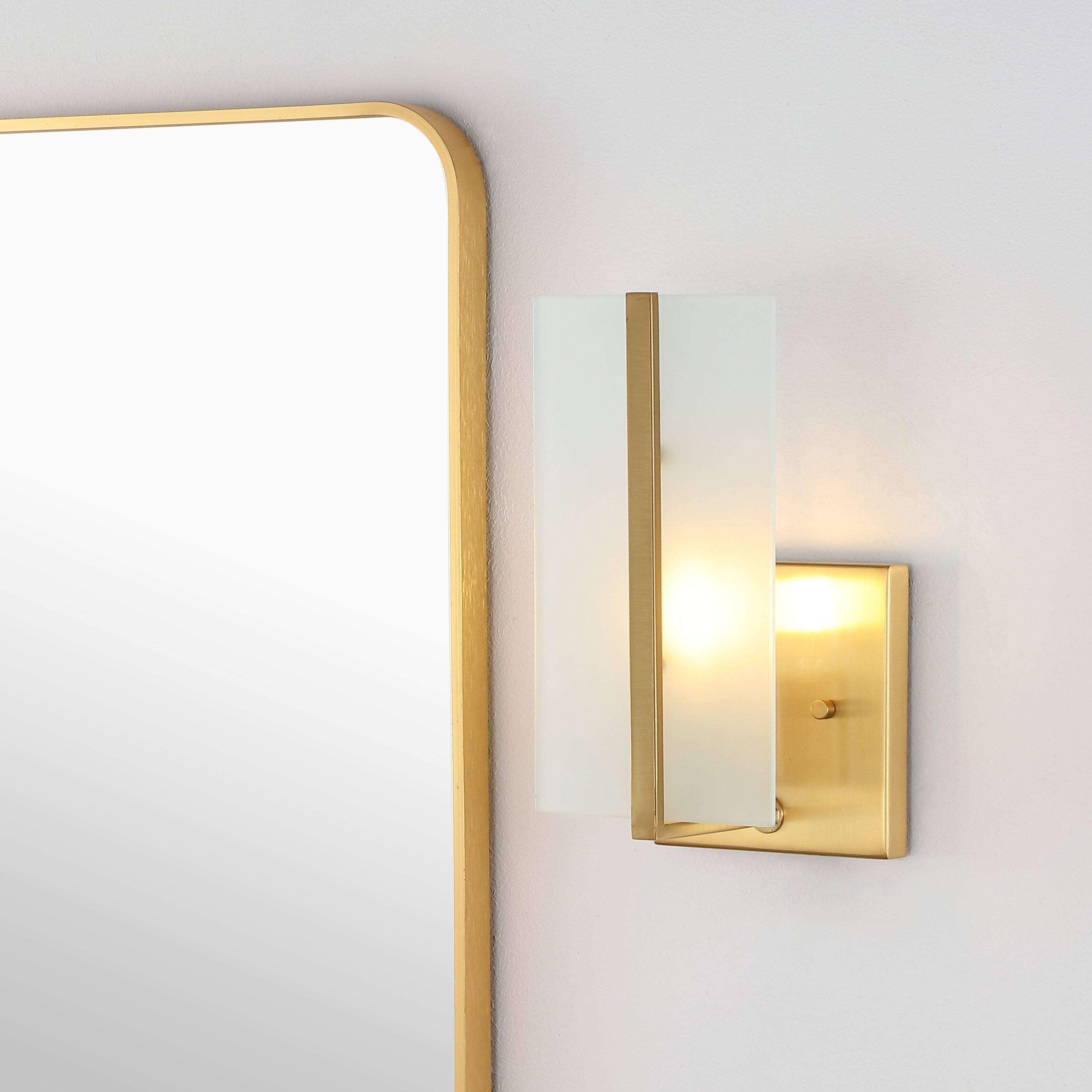 Alt View 1. Jonathan Y - Mila 5.5" 1-Light Modern Coastal Iron/Glass LED Sconce, Brass Gold (Set of 2) - Brass Gold.