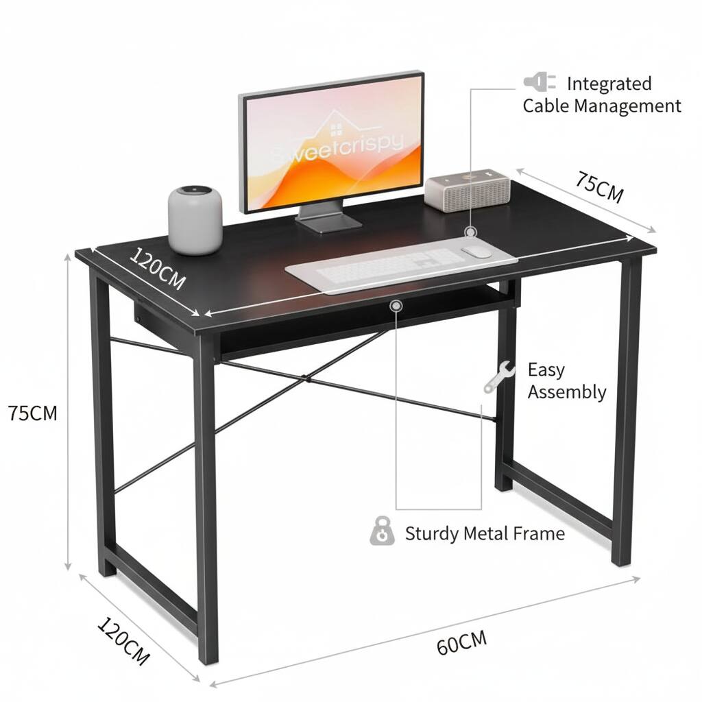 120CM x 75CM x 75CM x 60CM  
Integrated Cable Management  
Easy Assembly  
Sturdy Metal Frame