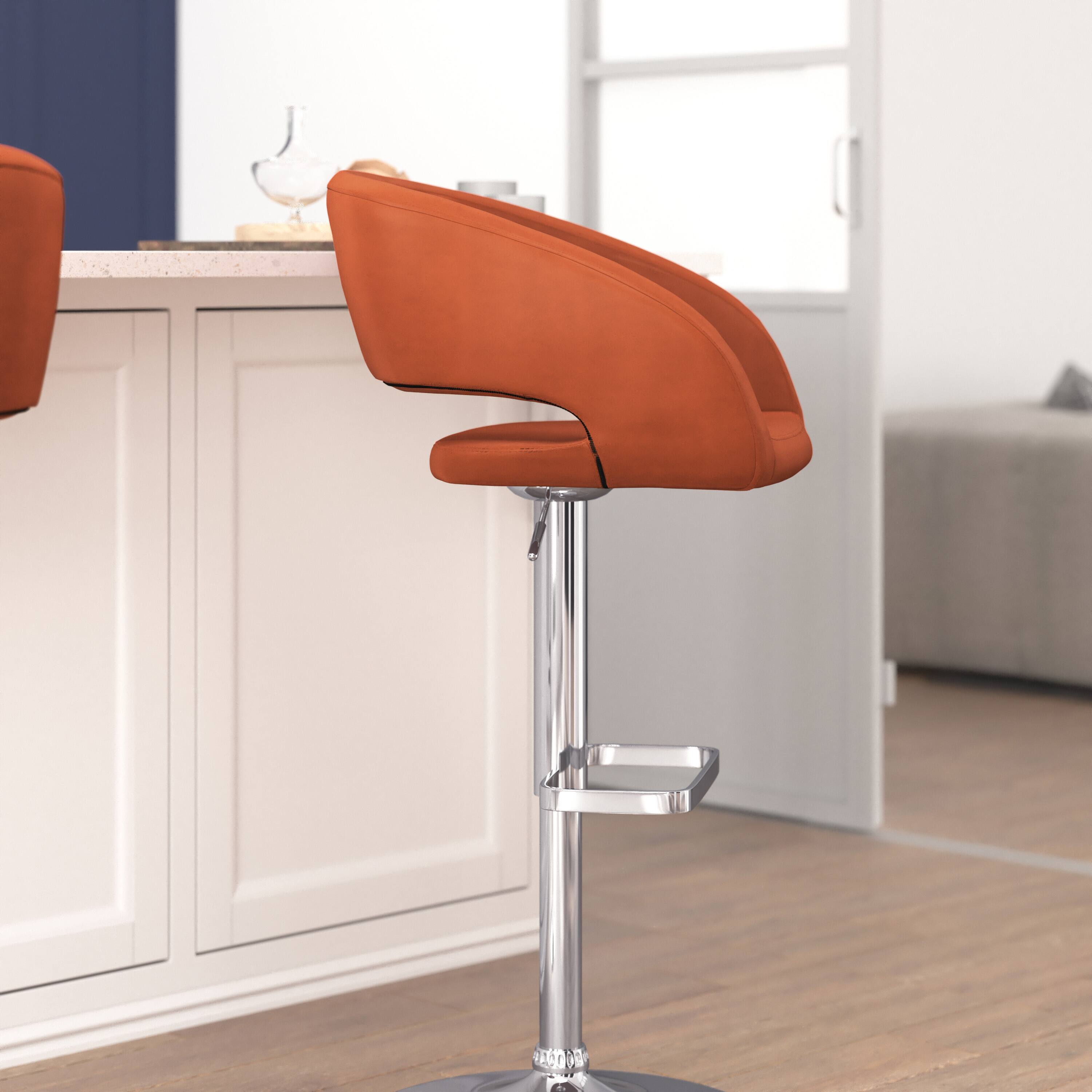 Alt View 3. Emma + Oliver - Shae Contemporary Upholstered Adjustable Height Barstool with Rounded, Cutout Mid-Back and Pedestal Base - Cognac Vinyl/Chrome Frame.