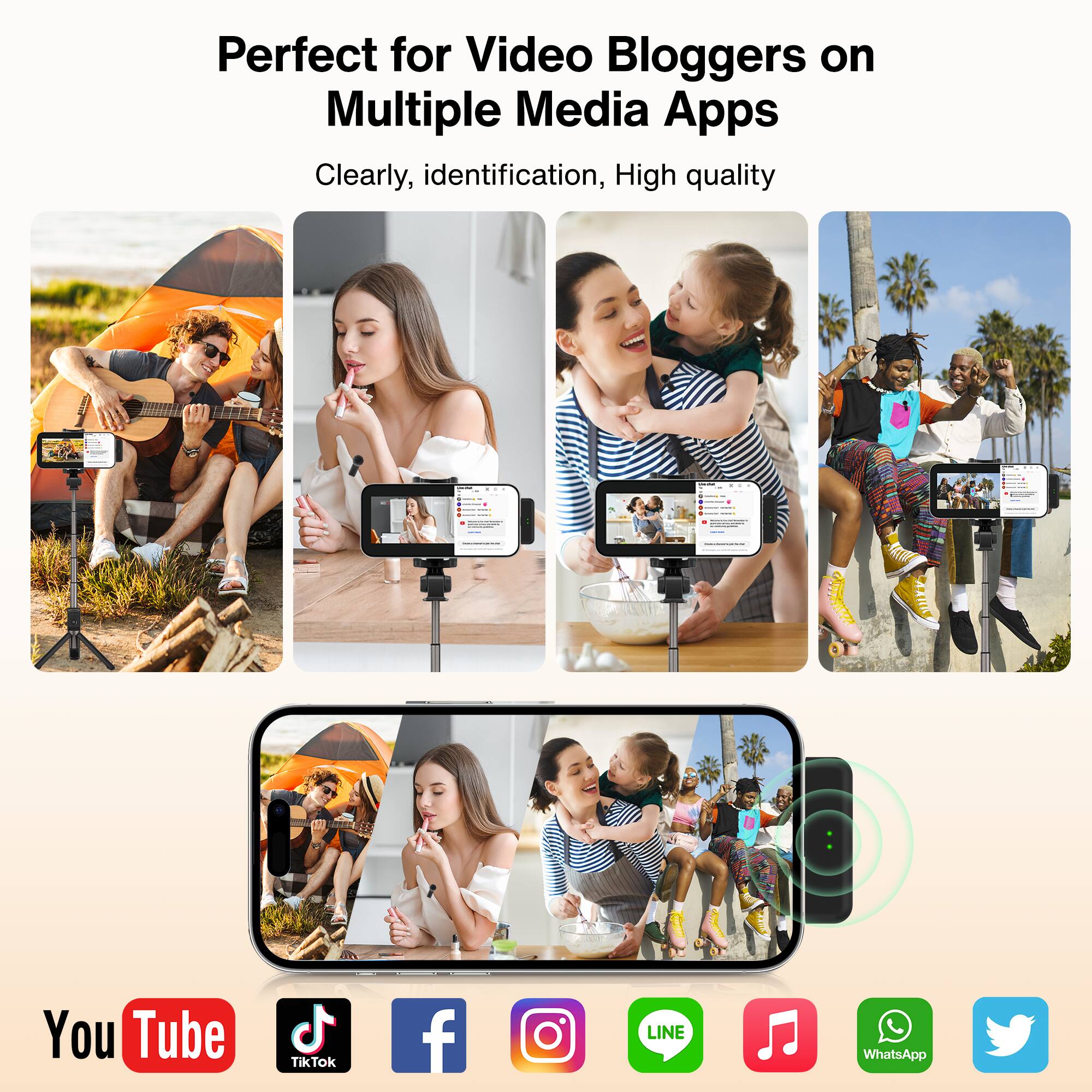 Perfect for Video Bloggers on Multiple Media Apps
Clearly identifiable, High quality
YouTube, TikTok, LINE, WhatsApp