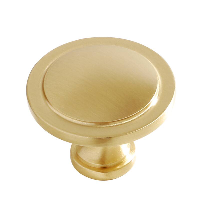 Auledio - 1 Pack Champagne Bronze Kitchen Cabinet Pulls, Solid Brass Round Pulls for Cabinets and Drawers - Gold