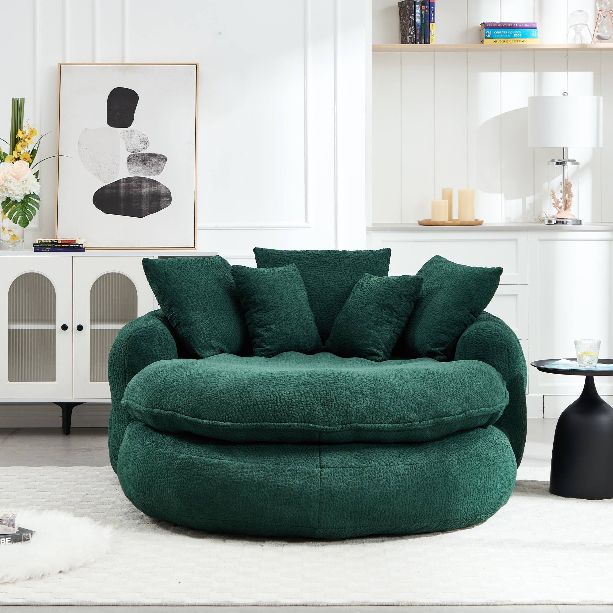 Alt View 5. GOODSILO - Oversized Oval Upholstered Bean Bag Sofa with Wrap-Around Backrest and Multiple Pillows for Ultimate Comfort - Emerald.