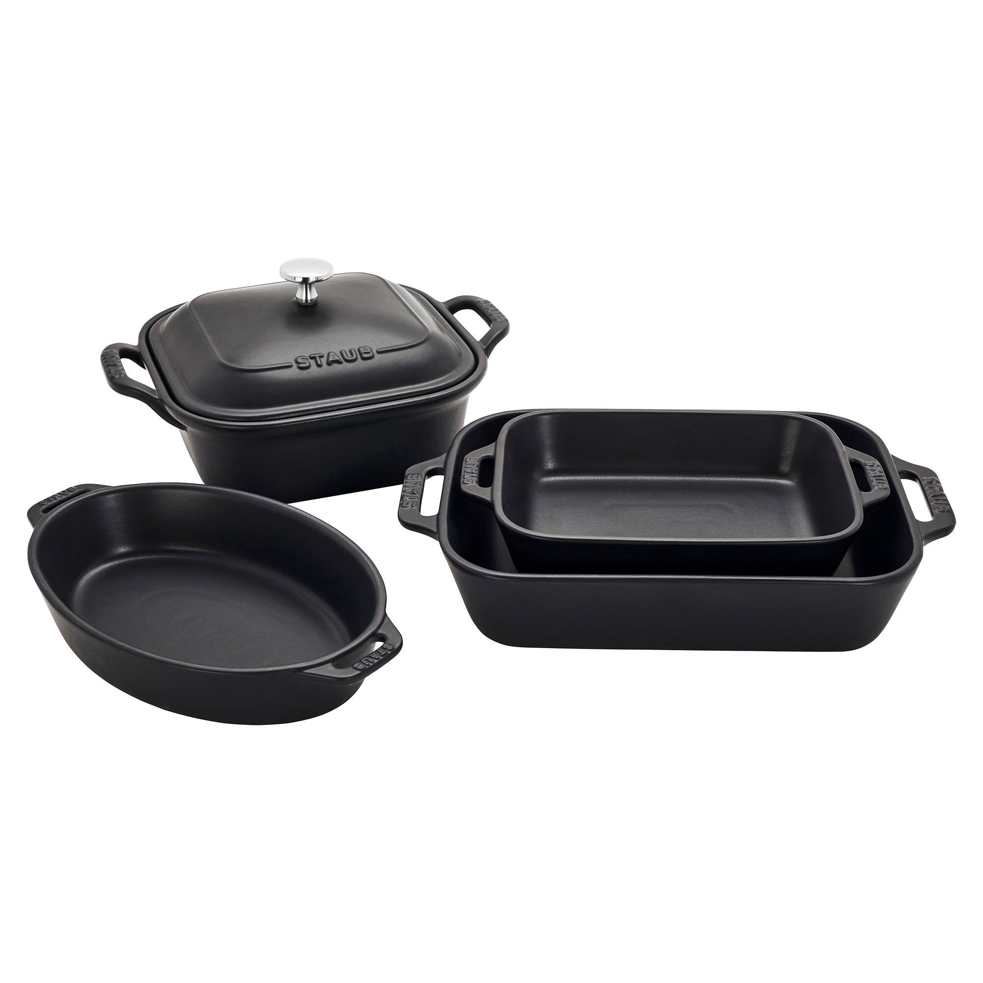 Front. Staub - Staub Ceramic Stoneware 5-Pc Mixed Baking Dish Set – Matte Black - Black.