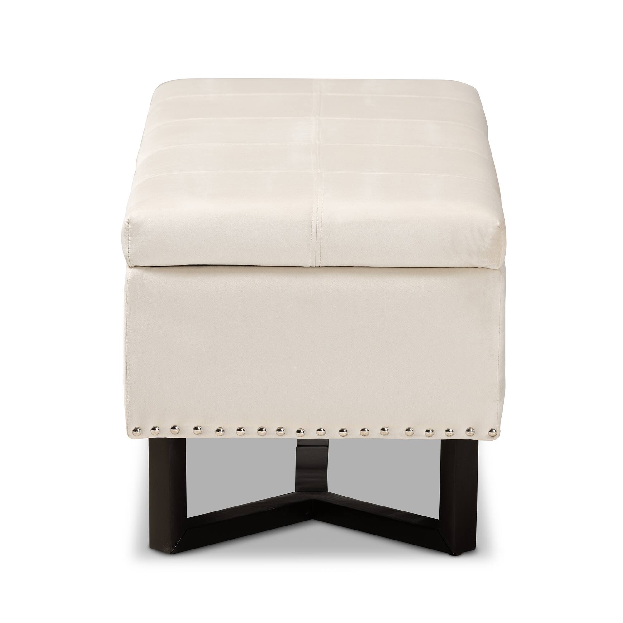 Back. Baxton Studio - Esther Modern and Contemporary Velvet Fabric Upholstered and Finished Wood Storage Ottoman - Beige/Dark Brown.