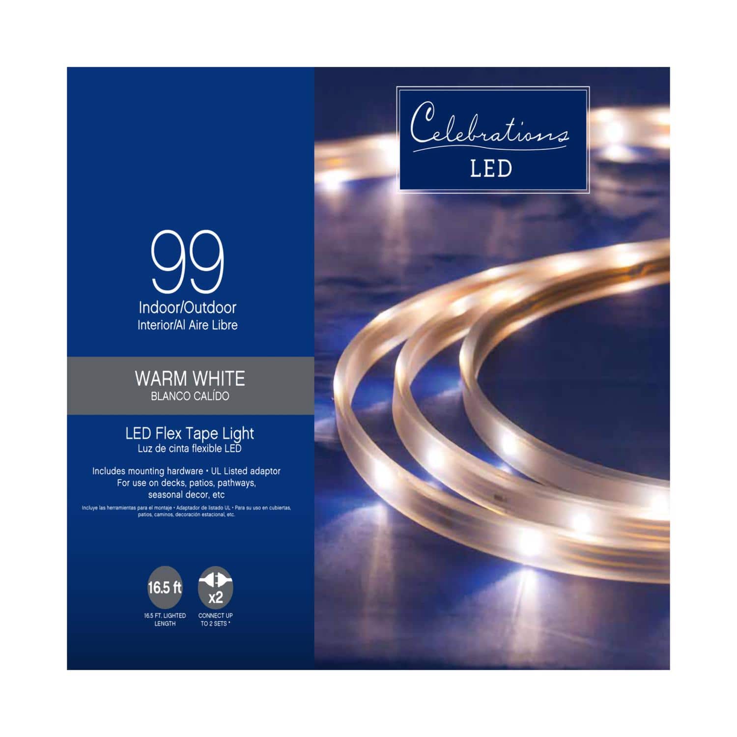 Celebrations - LED Clear/Warm White 99 ct Rope Flex Tape Light 16.5 ft.