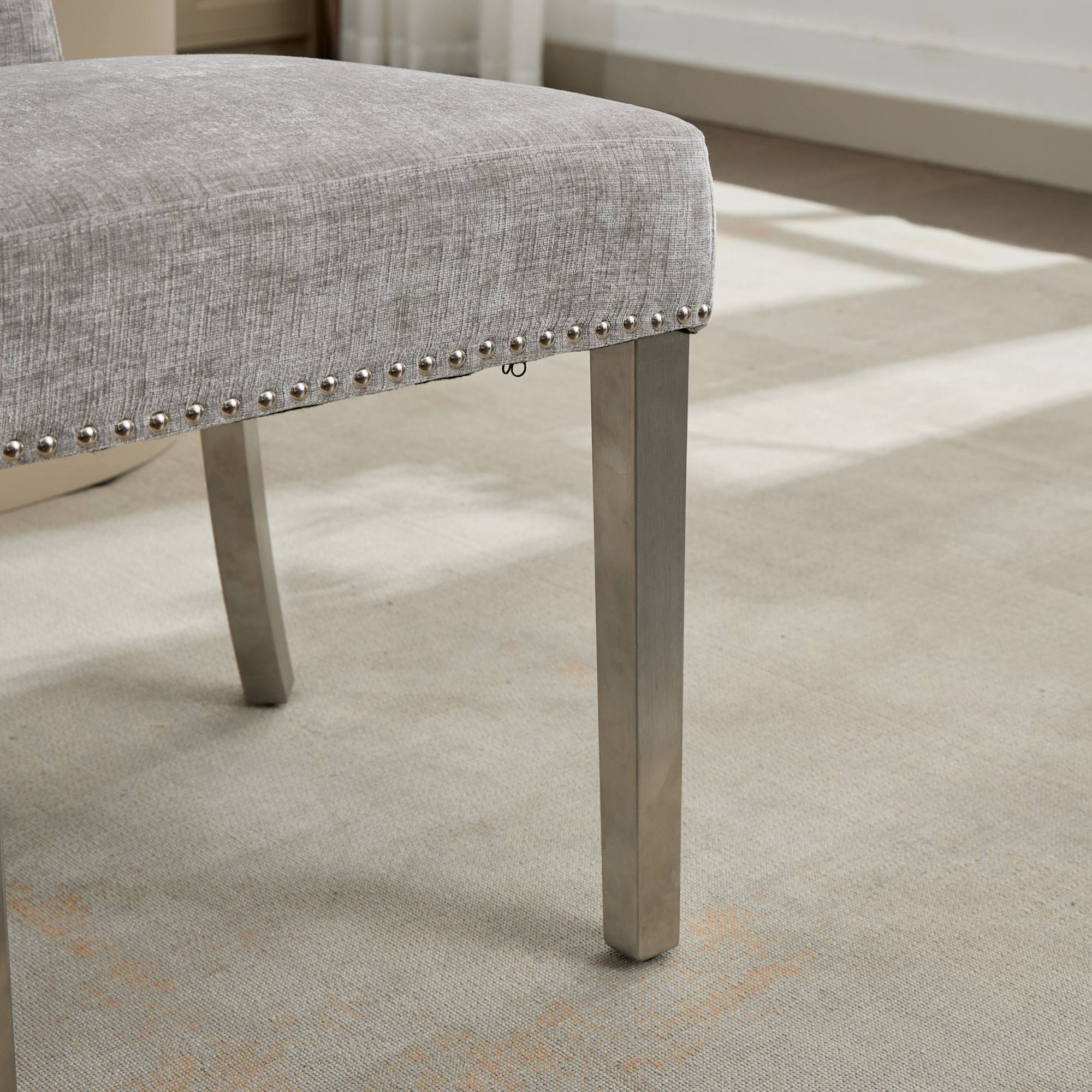 Alt View 10. GOODSILO - Modern Upholstered Dining Chairs Set of 2 with Curved Backrest and Stainless Steel Legs - Gray.