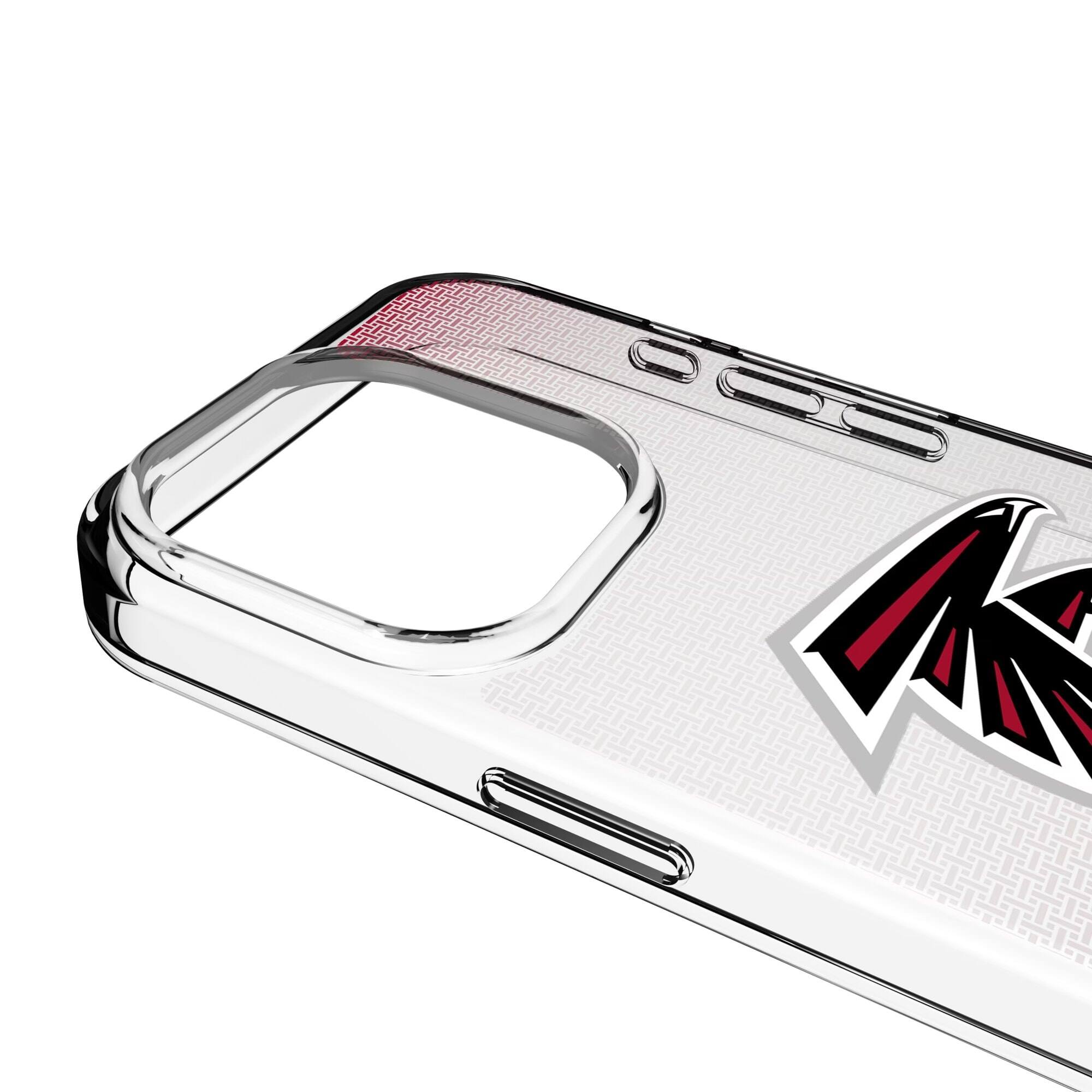 Alt View 2. Keyscaper - Atlanta Falcons Linen Logo iPhone Clear Case - 14 Pro - Multicolor.
