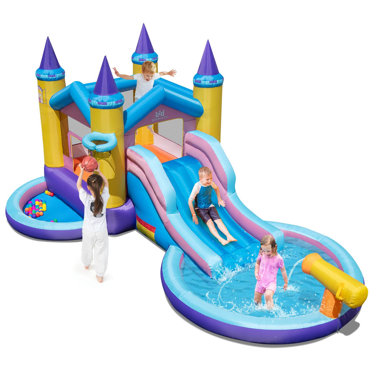 Front. Costway - Costway 6 in 1 Kids Inflatable Water Slide with Slide Splash Pool (Without Blower) - Multicolor.