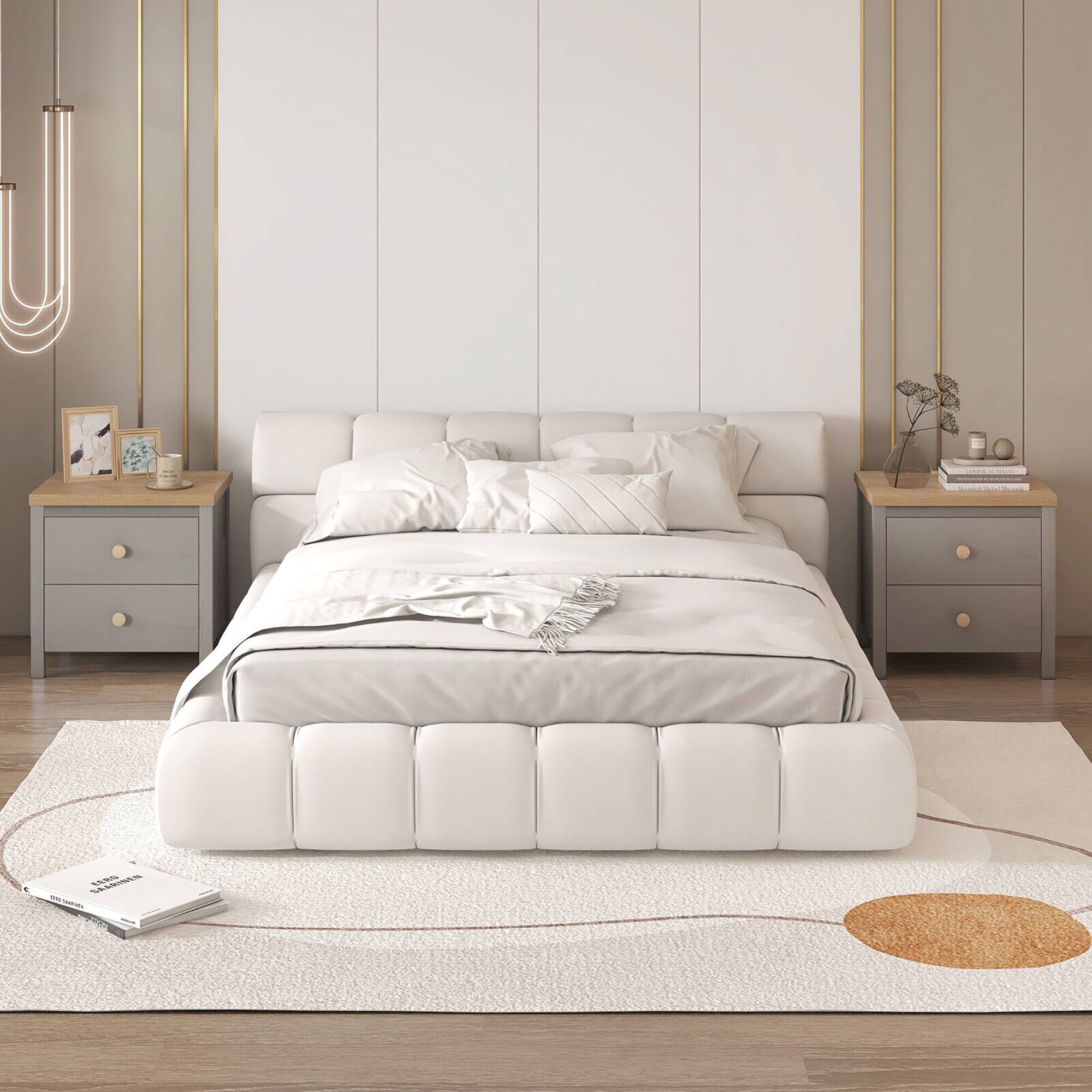 Alt View 1. Gymax - Gymax 2 PCS Nightstand Farmhouse Side End Table w/ Solid Wood Legs & 2 Drawers Gray - Gray.