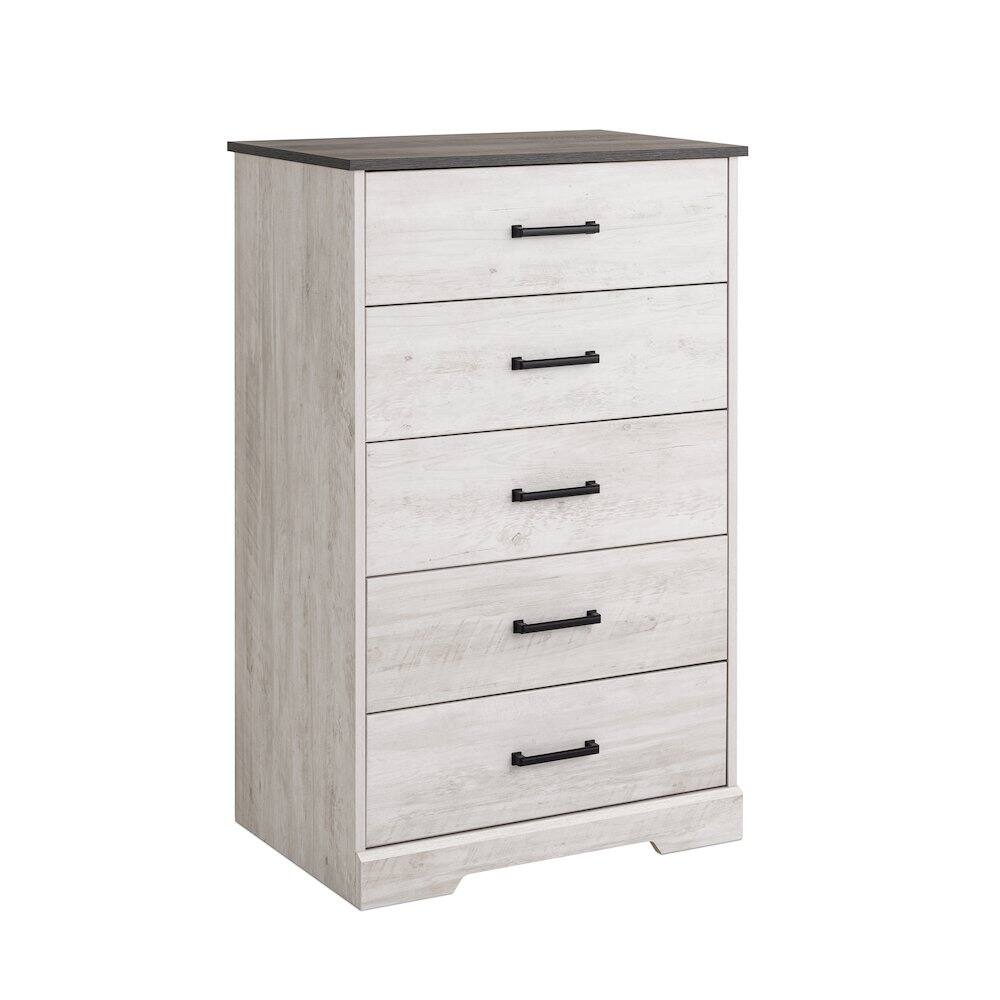 Angle. Prepac - Rustic Ridge Washed White 5 Drawer 18.5"D x 27.5"W x 43.5"H Dresser - White.