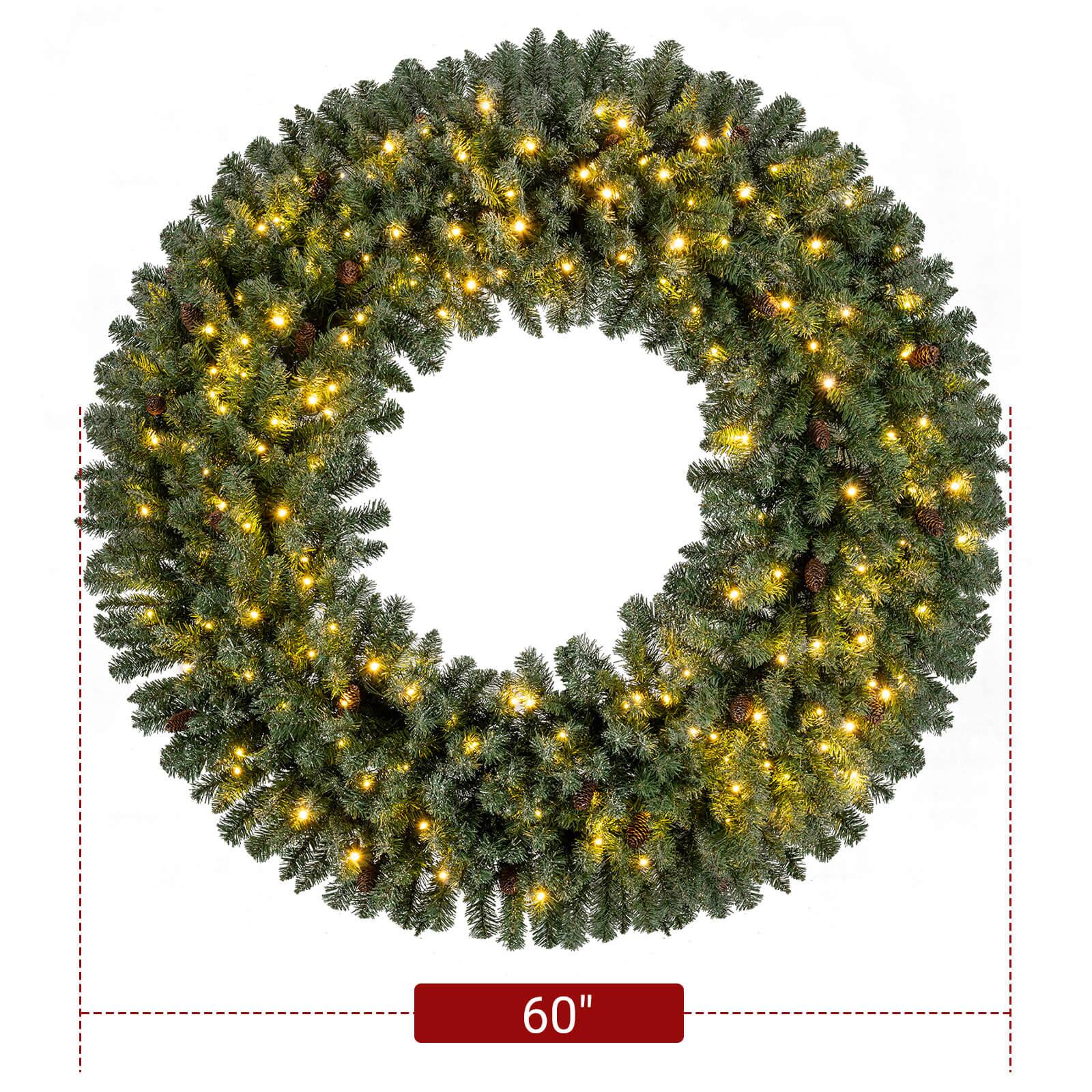 Alt View 2. Costway - Costway 60" Large Artificial Christmas Wreath with 200 White LED Lights, 680 Branch Tips - Green.