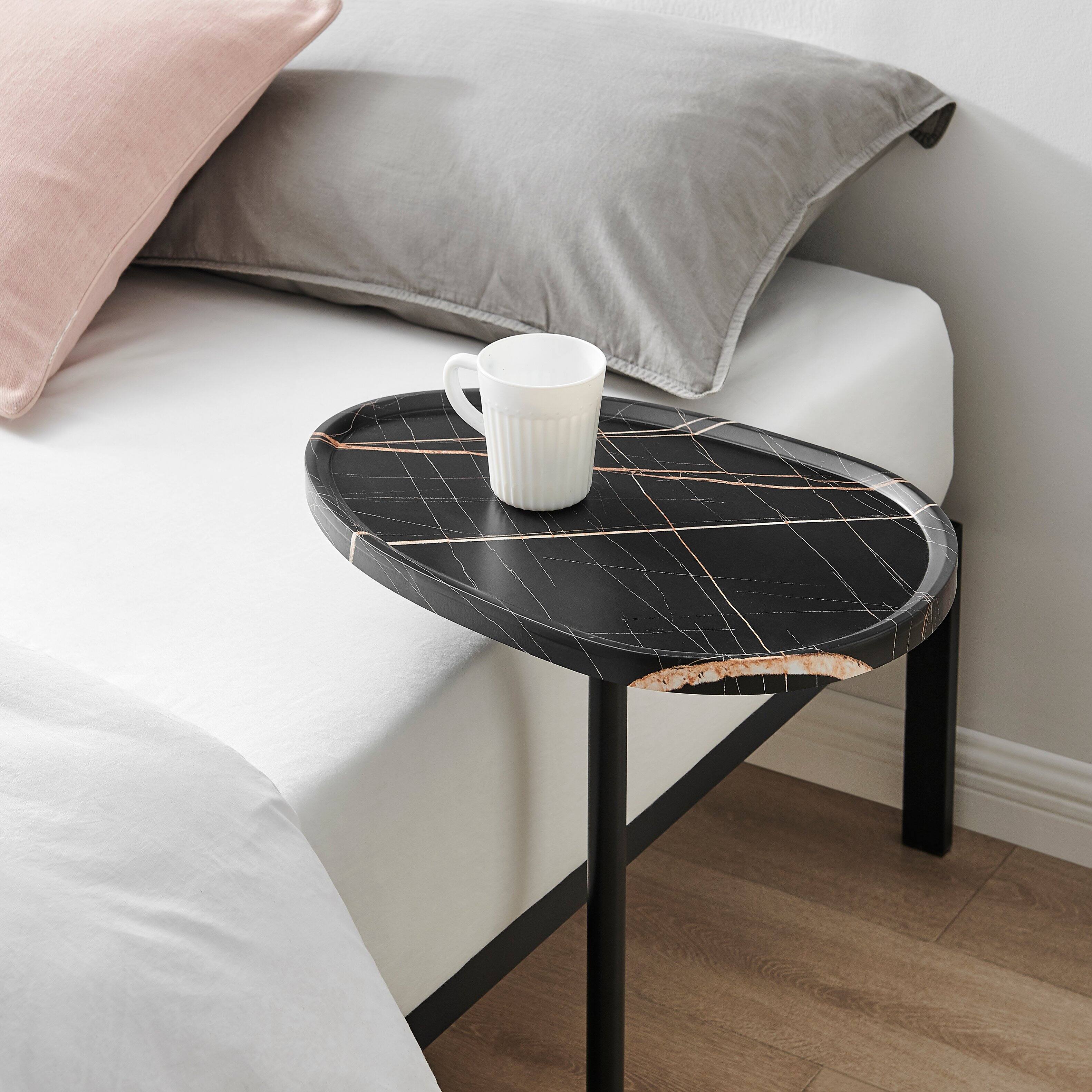 Back. Danya B - Carter Oval Teardrop Couch-Side Accent C-Table - Black Marble/Black - Black Marble/Black.