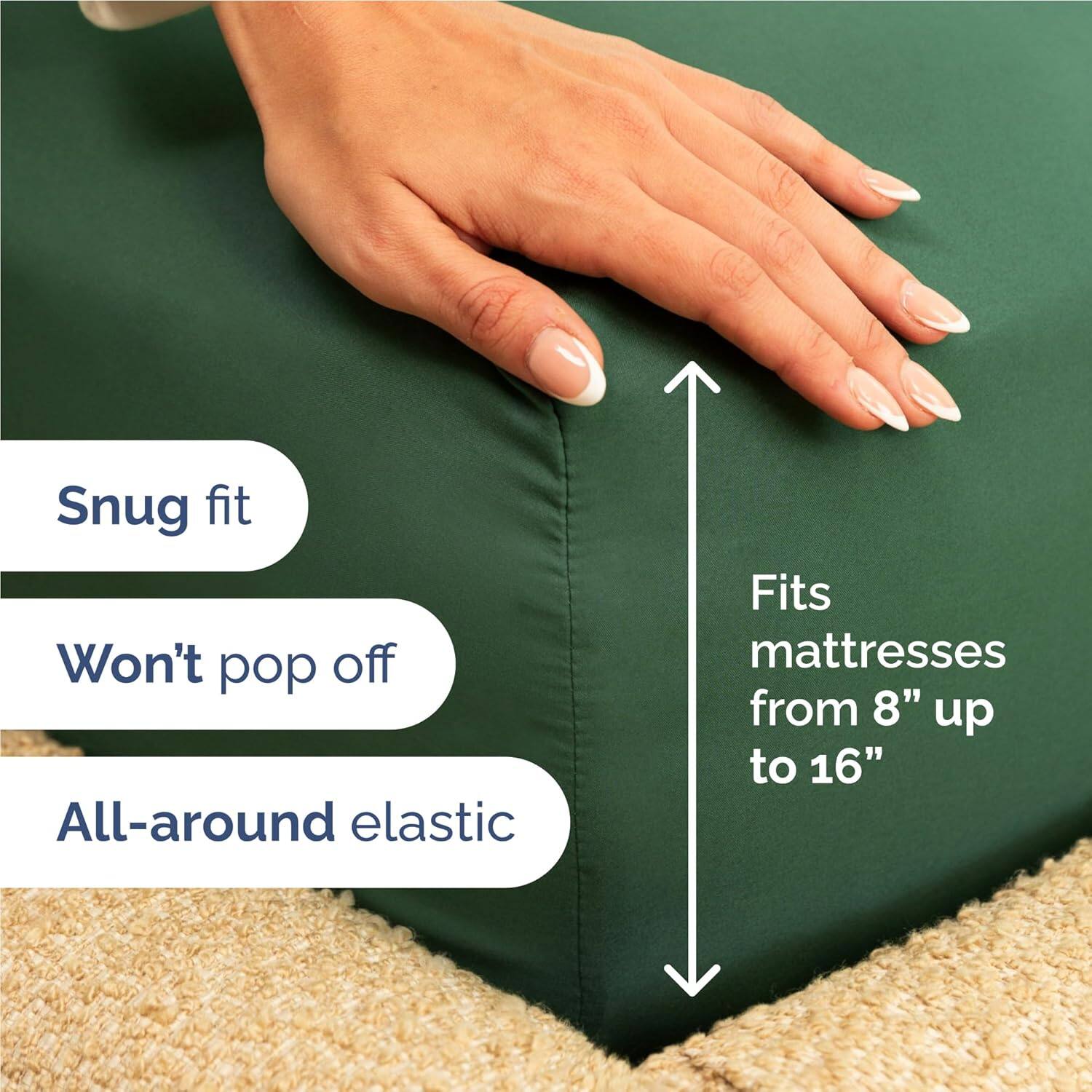 - Snug fit
- Won't pop off
- All-around elastic
- Fits mattresses from 8" up to 16"