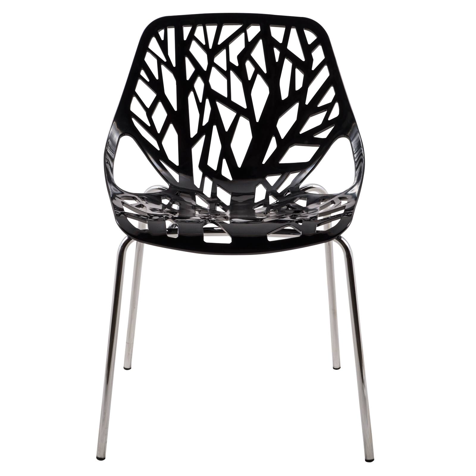 Alt View 4. LeisureMod - Asbury Set of 4 Stackable Dining Side Chair with Accent Chrome Steel Legs and Cut Out Design for Indoor Outdoor - Black.