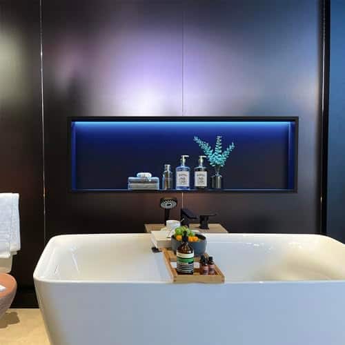 Earthley Blooms - Rgb Led Light Shower Niche Matte 18x12 In Stainless Steel Recessed Storage With Remote Control Waterproof - Matte Black-30X12In