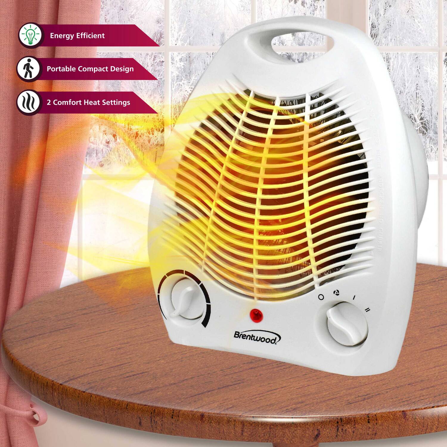 Energy Efficient Portable Compact Design 2 Comfort Heat Settings Brentwood