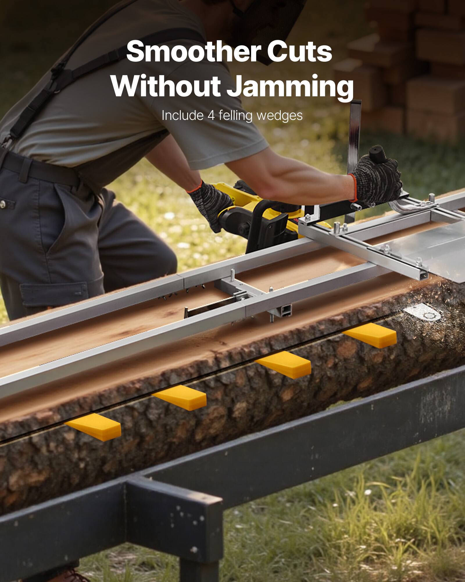 Smoother Cuts Without Jamming  
Include 4 felling wedges
