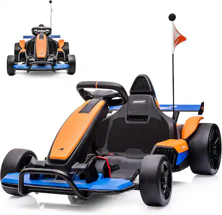 Front. GARVEE - 24V Licensed McLaren Kids Drift Go-Kart, Electric Racing Kart with 400W Motor, 2 Speeds, LED Lights & Music - Orange.