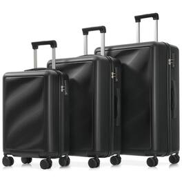 BreeBe - 3-Piece Luggage Set, Lightweight Durable ABS Suitcases with Spinner Wheels & TSA Lock, Carry-On & Checked 20/24/28 - Black