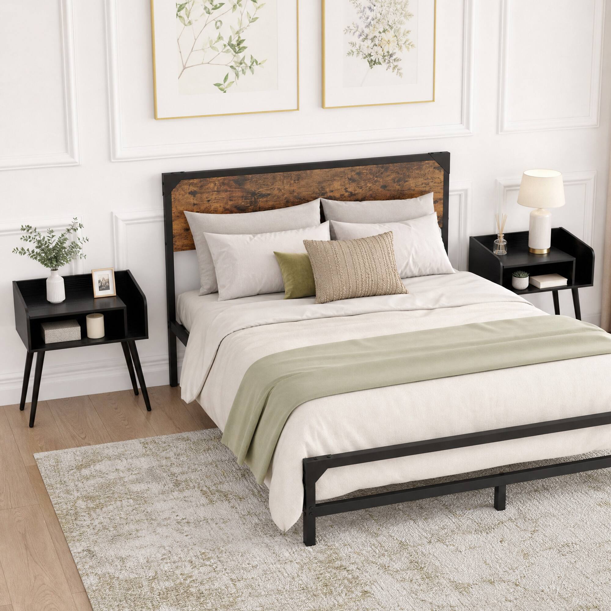 Alt View 2. WELLFOR - Mid-Century Modern Nightstand with Open Shelves - Black.