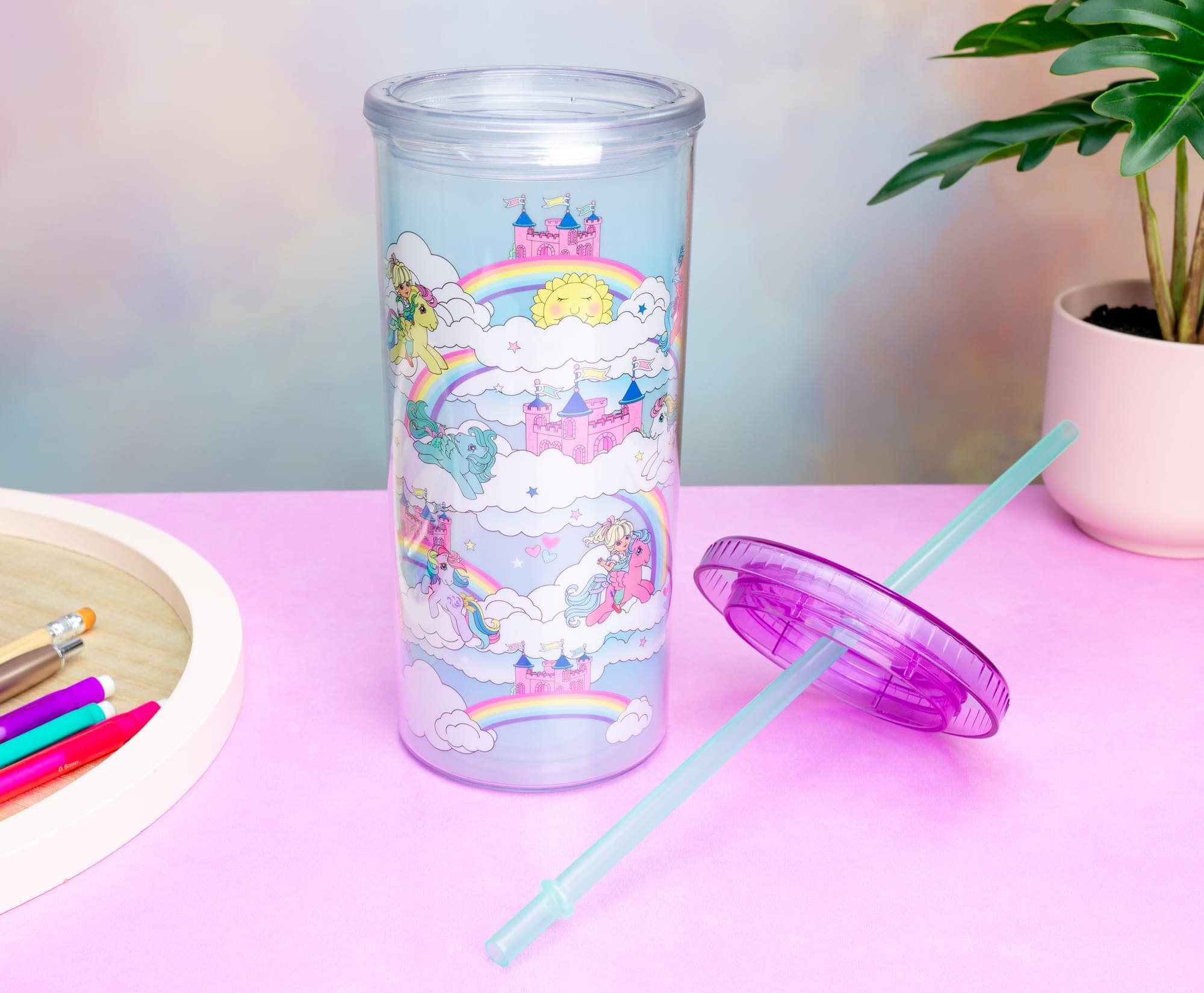 Alt View 3. Silver Buffalo - My Little Pony Dream Castle 20-Ounce Carnival Cup With Lid and Straw - Multi-Colored.
