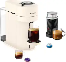 Nespresso - Vertuo Next Premium Coffee and Espresso Maker by Breville with Aeroccino Milk Frother, Dark Chrome - Creamy White