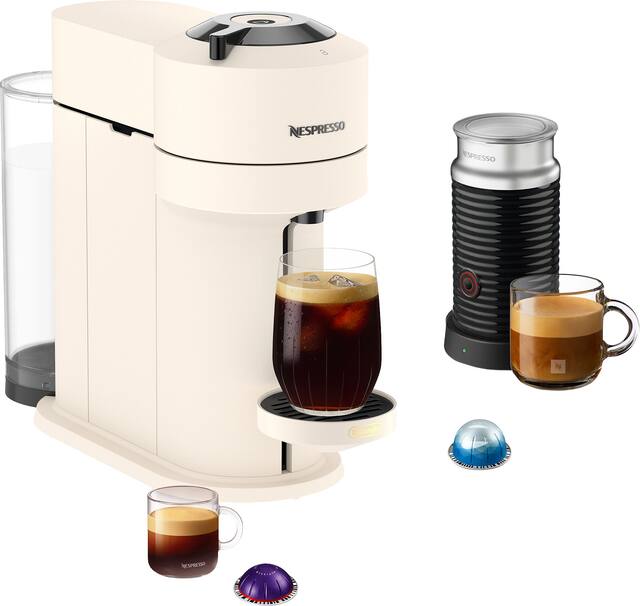 Nespresso - Vertuo Next Premium Coffee and Espresso Maker by Breville with Aeroccino Milk Frother, Dark Chrome - Creamy White