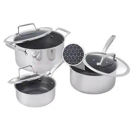 Front. Henckels - Henckels Paradigm Ceramic 6-pc Stainless Steel Dual Performance Pot Set - Stainless Steel.