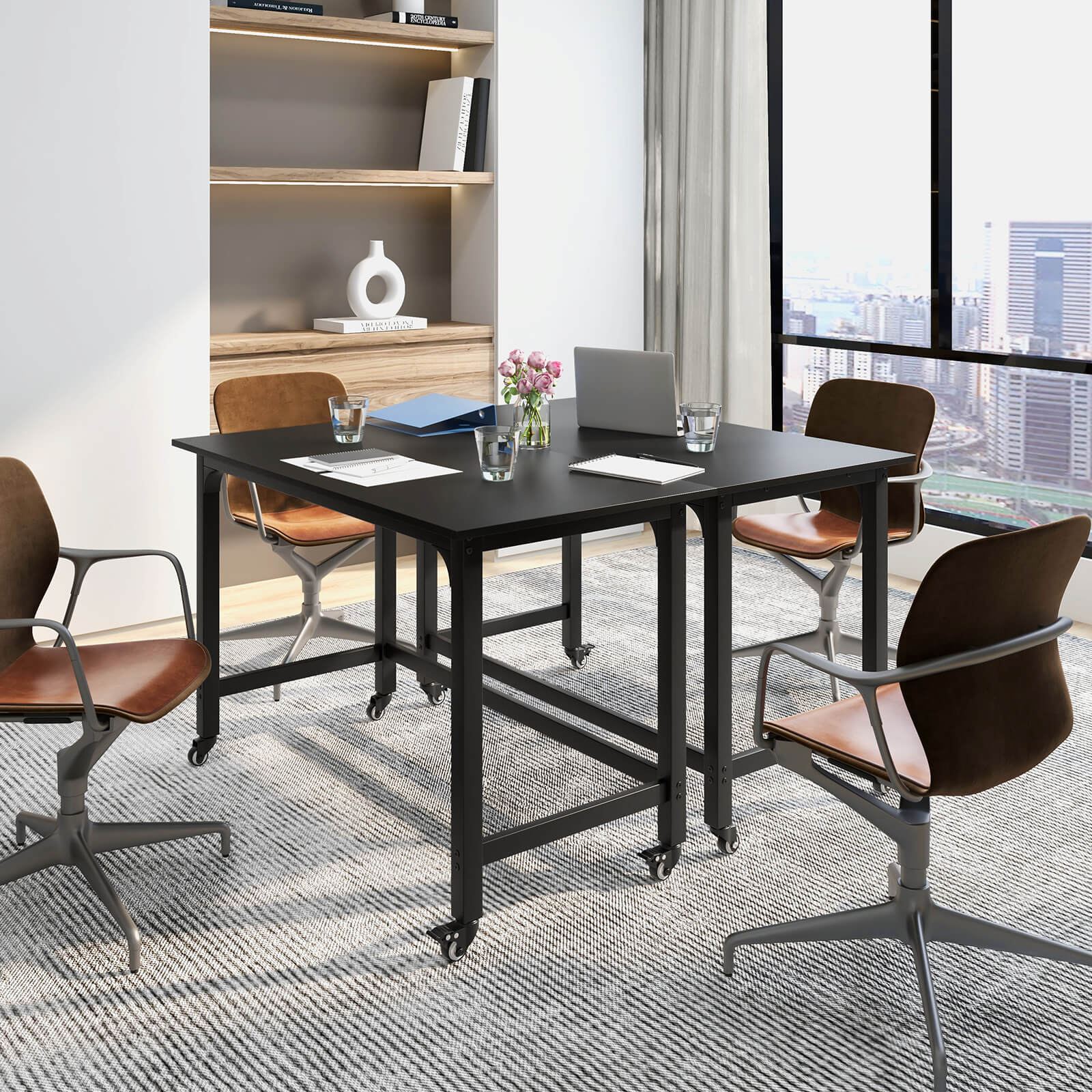 Alt View 1. Costway - Costway 2 PCS Rolling Computer Desk Metal Frame PC Laptop Table Wood Top Study Workstation - Black.