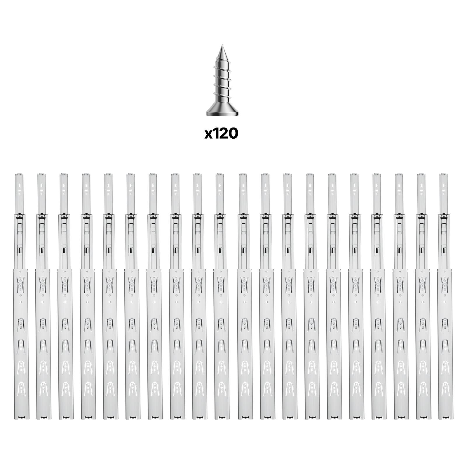 Alt View 5. VEVOR - Drawer Slides, 18 inch, 10 Pairs Full Extension Ball Bearing Cabinet Rails, 100 LB Load Capacity Heavy Duty Side Mount - Silver.
