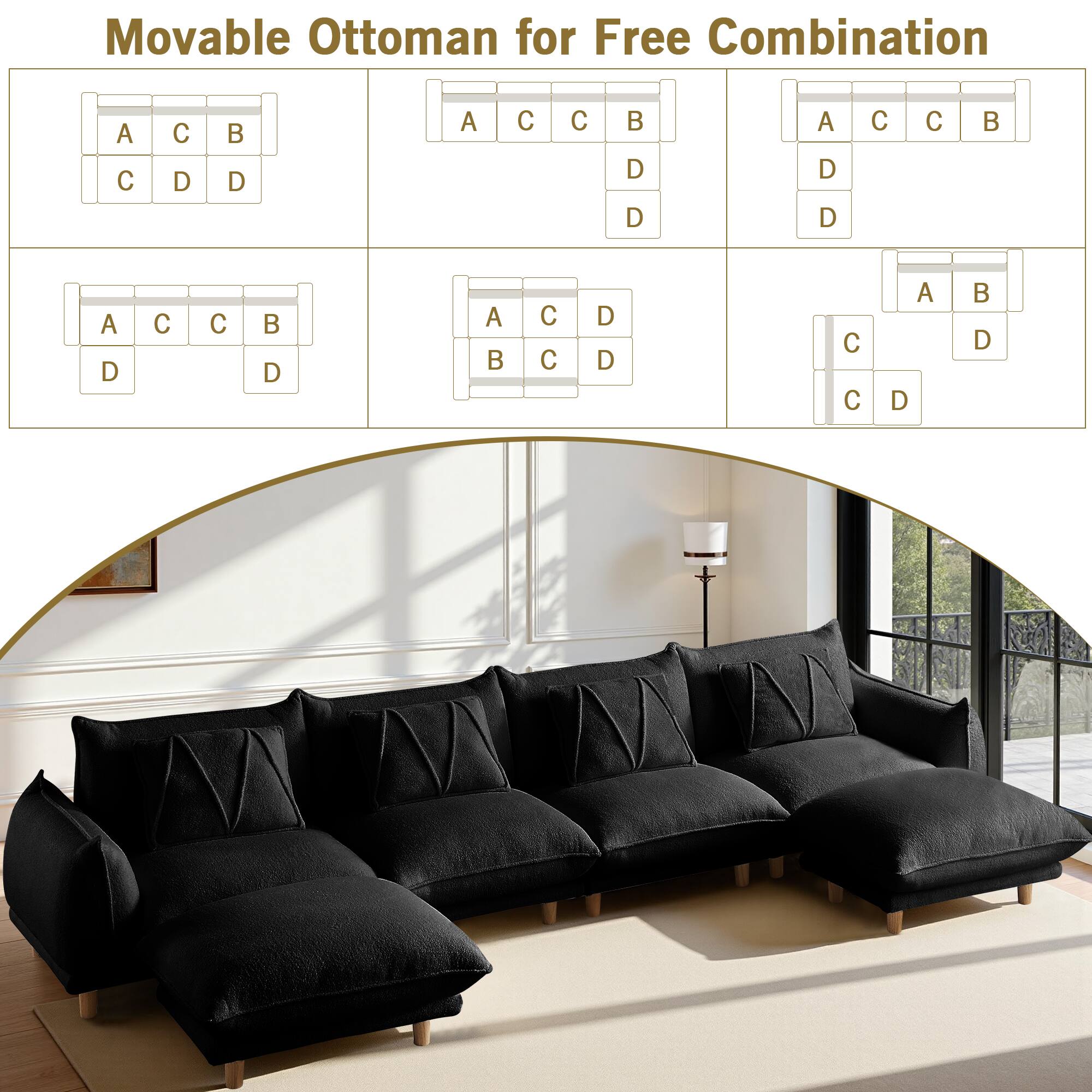 Movable Ottoman for Free Combination

A C C D  
D A C C B D  
D A D D C C  
A D C C  
D A  
C C D D C C A D B D