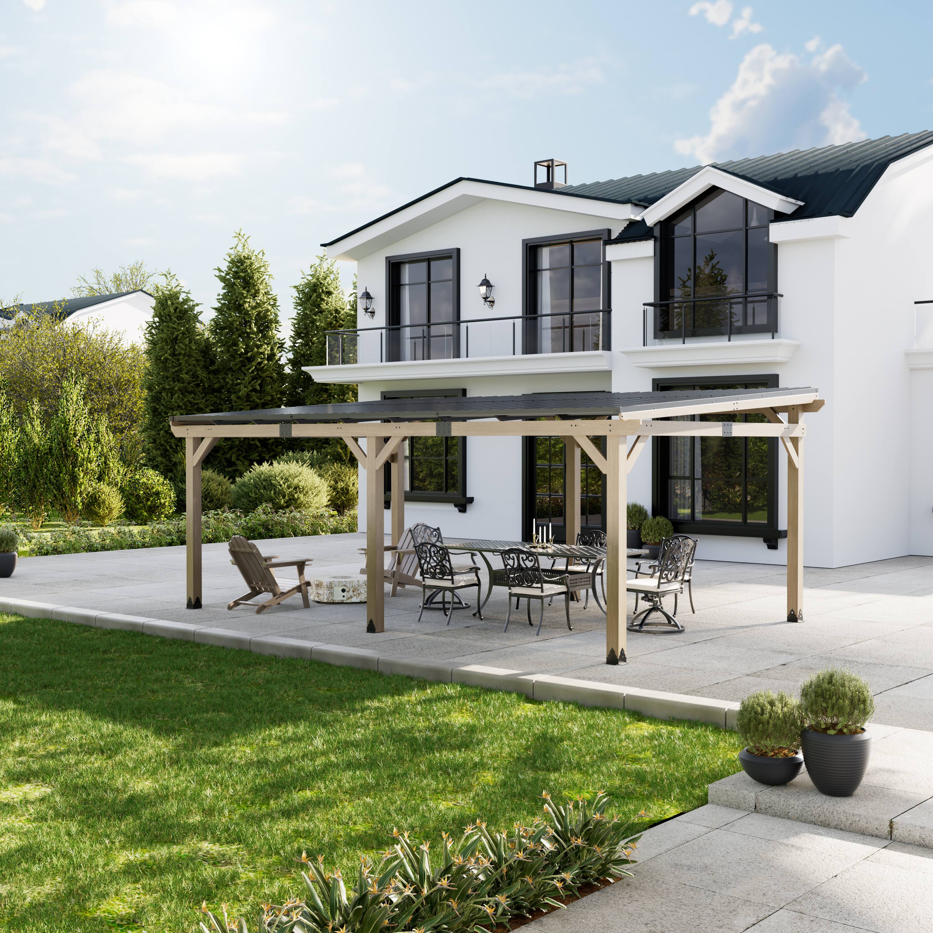 Left. Mondawe - 12x20 ft. Cedar Hardtop Gazebo - Black.