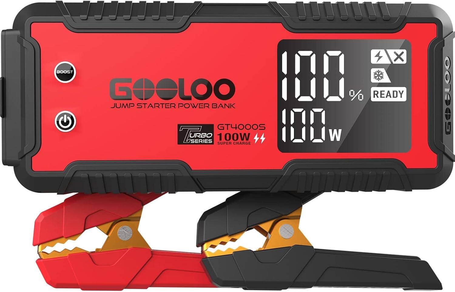 GOOLOO - GT4000S 4000A Jump Starter, 100W Two-Way Fast Charging, 12V Lithium Booster for All Gas & Up to 10L Diesel Engine