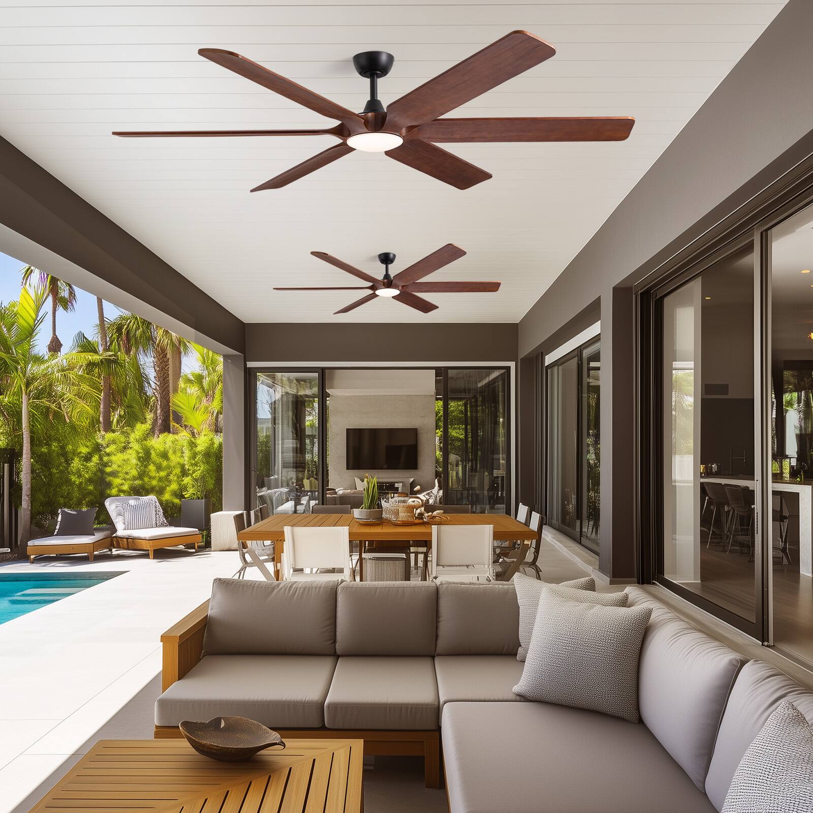 Siljoy - 72-in Wooden Ceiling Fan with LED Light (6 Unique Blades) Bamboo Dragonfly Design and Remote Control and APP Control - Wood Brown