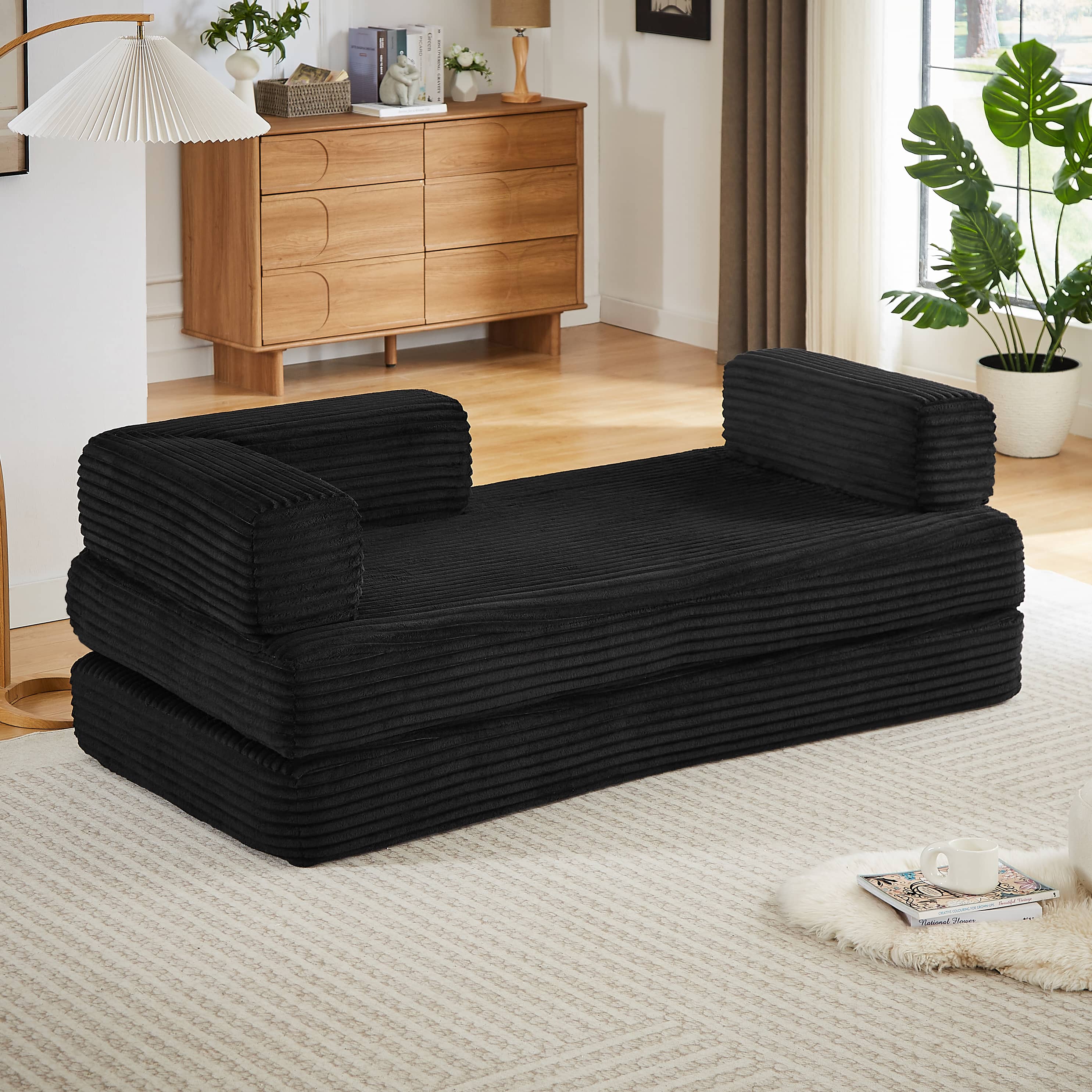 Alt View 1. Anysun - Anysun Modern Modular Classic Color Scheme Corduroy Fabric Boneless Loveseat Sofa, No Assembly - Black.