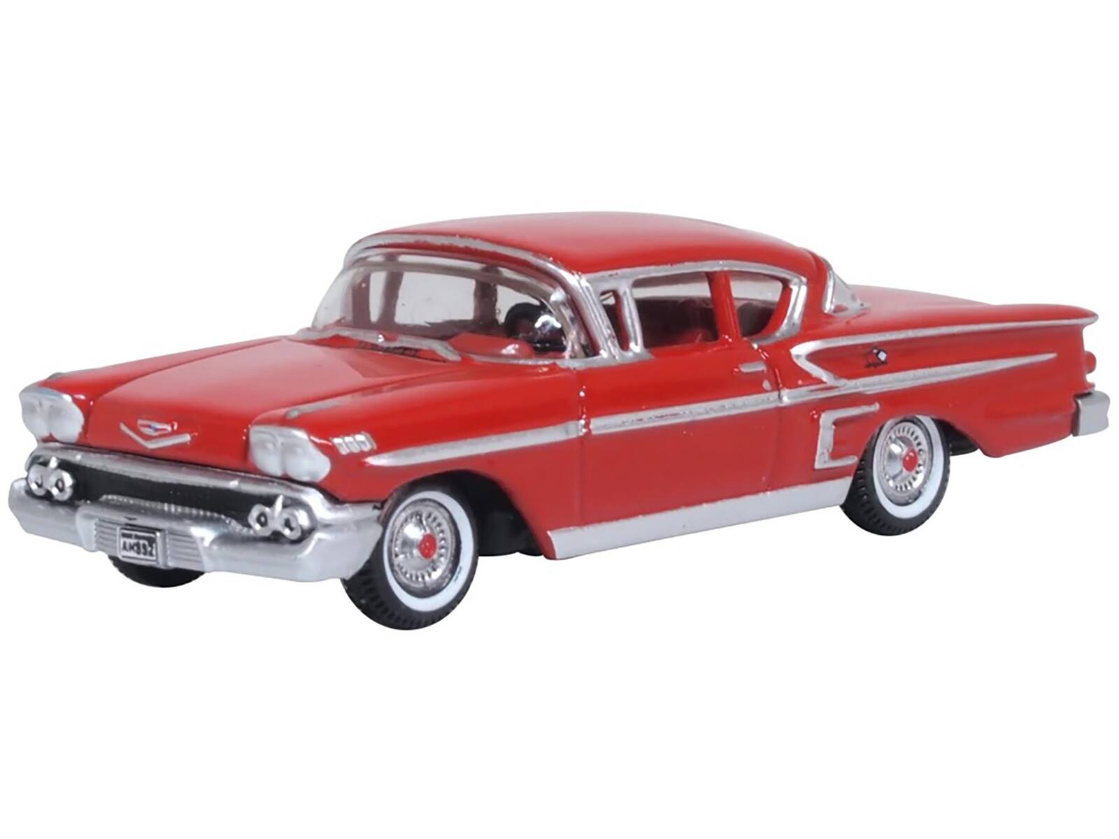 Alt View 1. Oxford Diecast - 1958 Chevrolet Impala Sports Coupe Rio Red 1/87 (HO) Scale Diecast Model Car by Oxford Diecast.