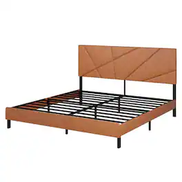 Ecooso - King size metal bed frame, square platform bed with under-bed storage, no spring-loaded mattress required - Antique brown