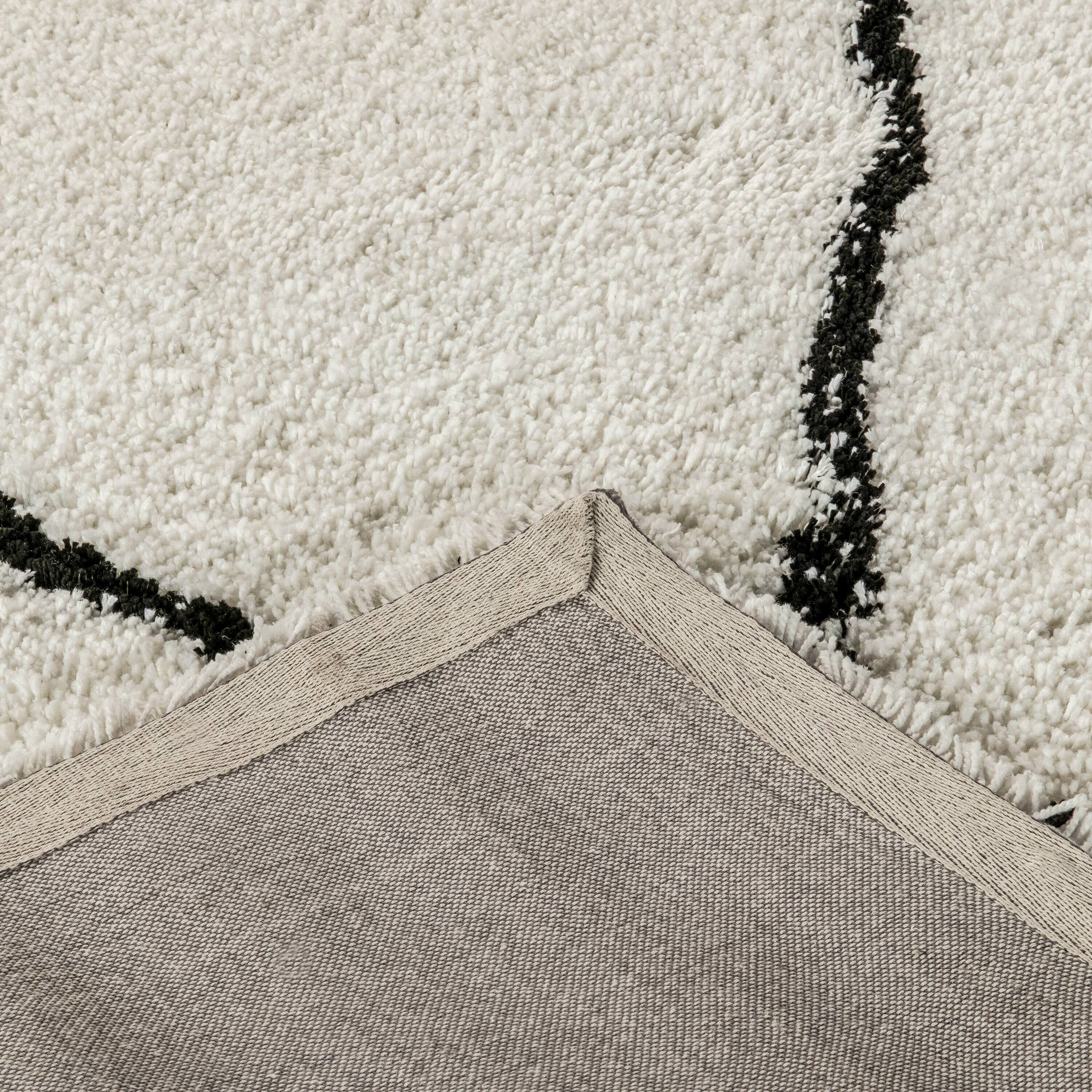 Alt View 5. Emma + Oliver - Diamond Trellis Shag Style Indoor Area Rug - Ivory/Black.