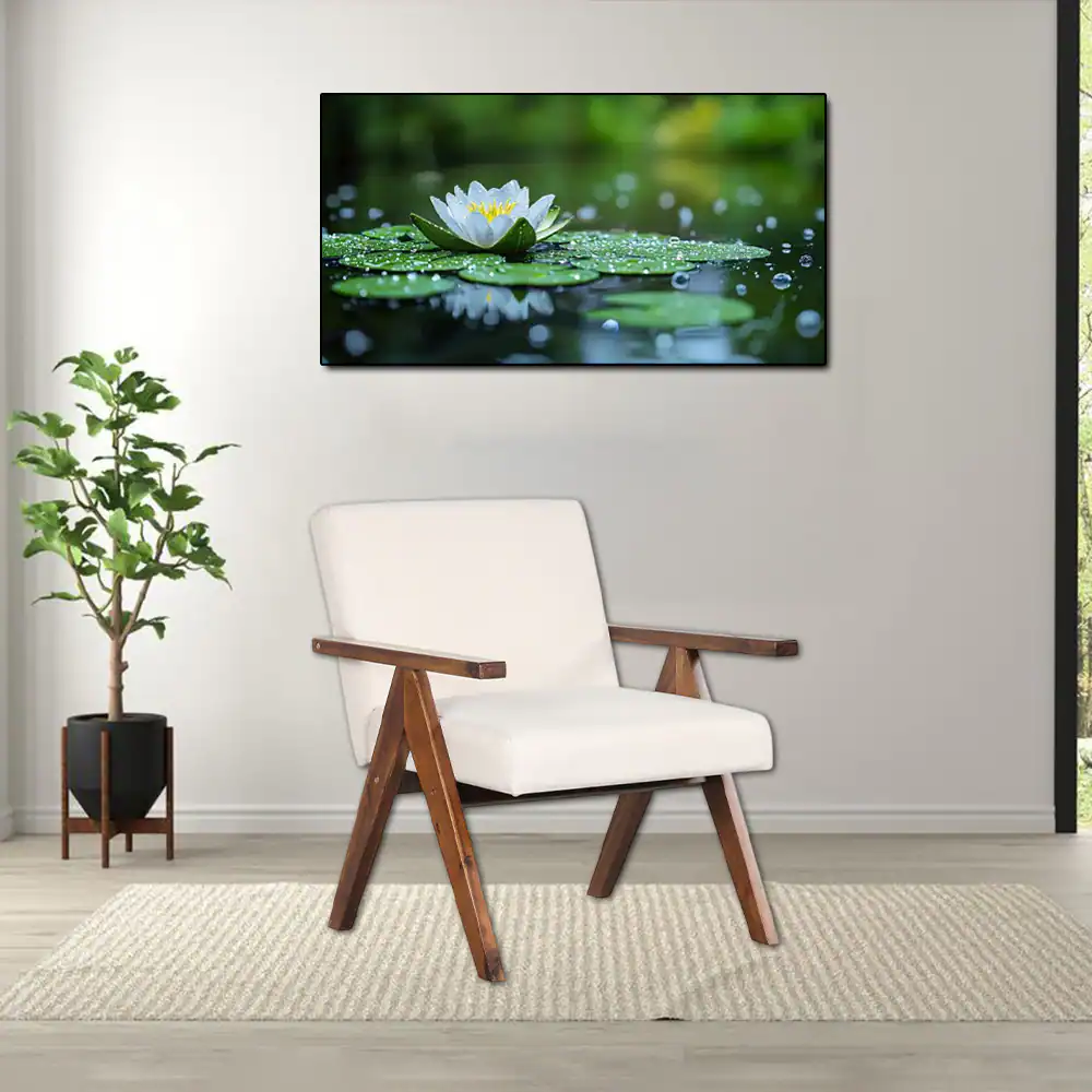 Front. Hivvago - Contemporary Linen Upholstered Armchair with Solid Acacia Wood Frame - Beige.