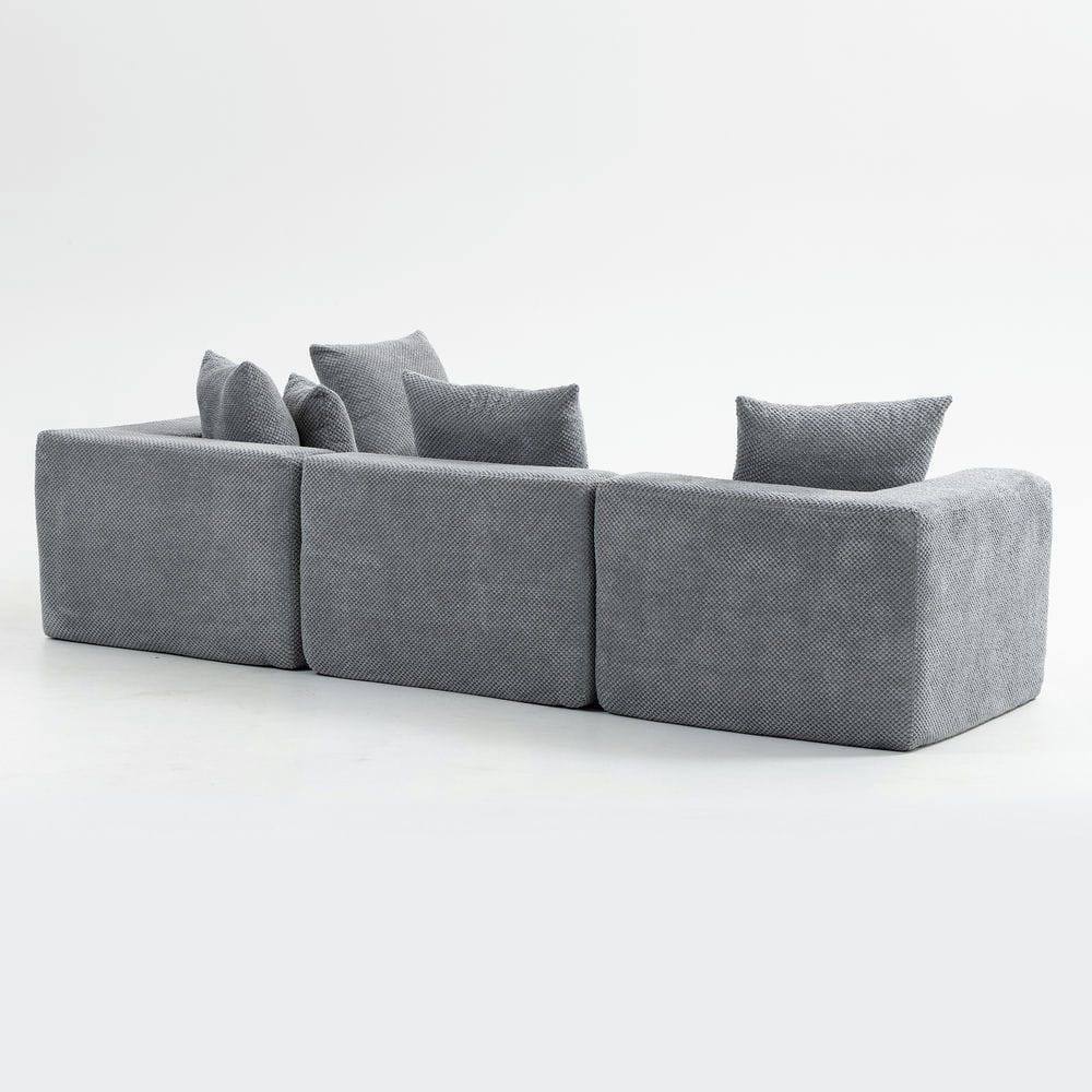 Alt View 10. Resenkos - Modular 3-Seat Sectional Sofa, All-Foam Deep Seat Chenille, Low Profile - Gray.