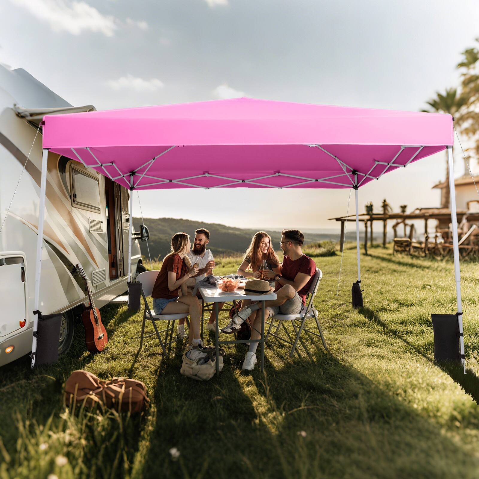 Alt View 3. Gymax - Gymax 10 x 10 FT Pop up Canopy Tent w/Carrying Bag 4 Sandbags 8 Stakes 4 Wind Ropes Pink - Pink.