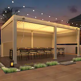 U-HOMY - 12x20 ft Outdoor Aluminum Pergola with Adjustable Rainproof Roof & Privacy Screens - White