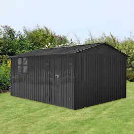 Anysun - 12x10ft Metal Garden Shed with Window & Hinged Door, Heavy-Duty Outdoor Storage with Vents for Backyard - Black